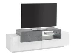 Móvel de TV Dlodrin, aparador baixo da sala, base de móvel de TV, 100% Fabricado na Itália, 160x45h51 cm, Branco brilhante e ardósia