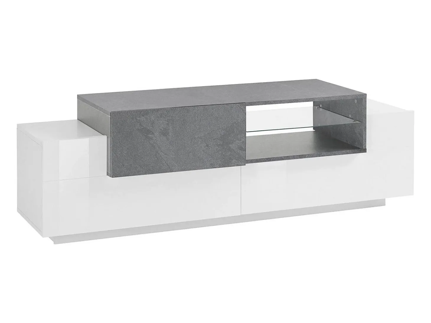 Móvel de TV Dlodrin, aparador baixo da sala, base de móvel de TV, 100% Fabricado na Itália, 160x45h51 cm, Branco brilhante e ardósia