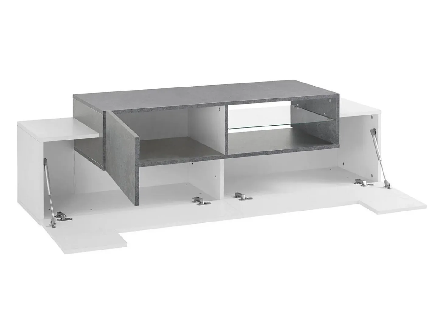 Móvel de TV Dlodrin, aparador baixo da sala, base de móvel de TV, 100% Fabricado na Itália, 160x45h51 cm, Branco brilhante e ardósia