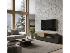 Móvel de TV Dlodrin, Aparador baixo de sala, base de móvel de TV, 100% Fabricado em Itália, 160x45h51 cm, Antracite e Bordo