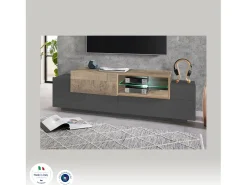 Móvel de TV Dlodrin, Aparador baixo de sala, base de móvel de TV, 100% Fabricado em Itália, 160x45h51 cm, Antracite e Bordo
