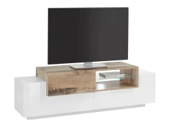 Móvel de TV Dlodrin, aparador baixo da sala, base de móvel de TV, 100% Fabricado na Itália, 160x45h51 cm, Branco brilhante e Bordo