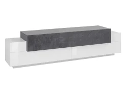 Móvel de TV Dmirand, Aparador baixo de sala, base de móvel de TV, 100% Fabricado na Itália, 200x45h52 cm, Branco brilhante e ardósia