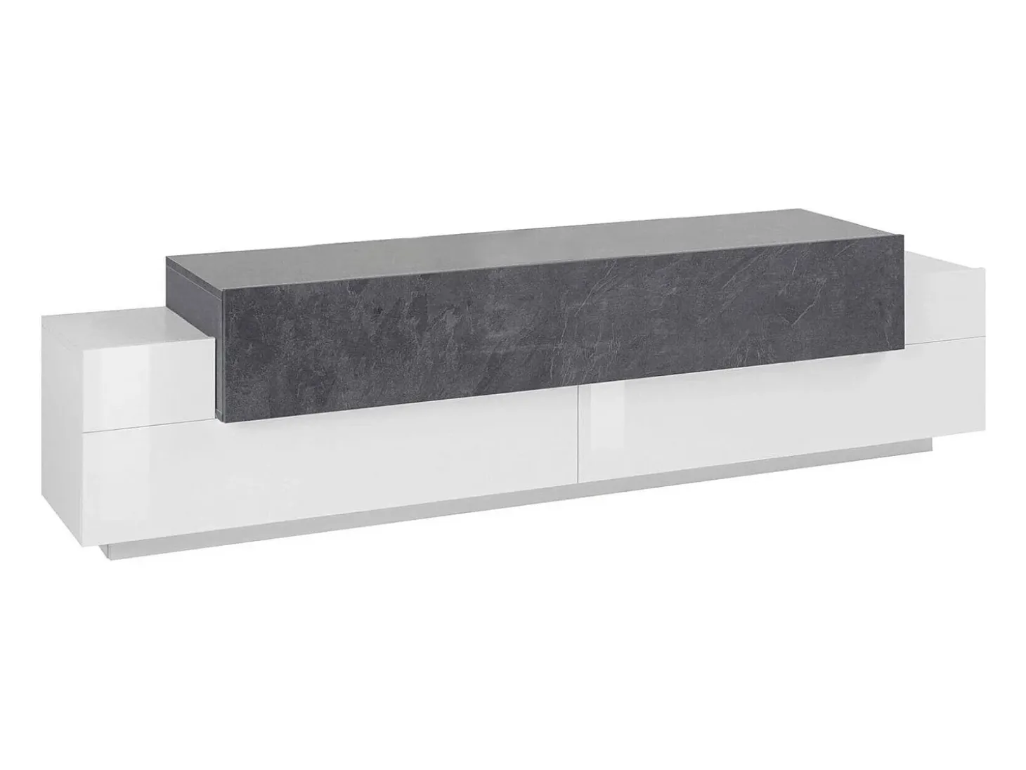 Móvel de TV Dmirand, Aparador baixo de sala, base de móvel de TV, 100% Fabricado na Itália, 200x45h52 cm, Branco brilhante e ardósia
