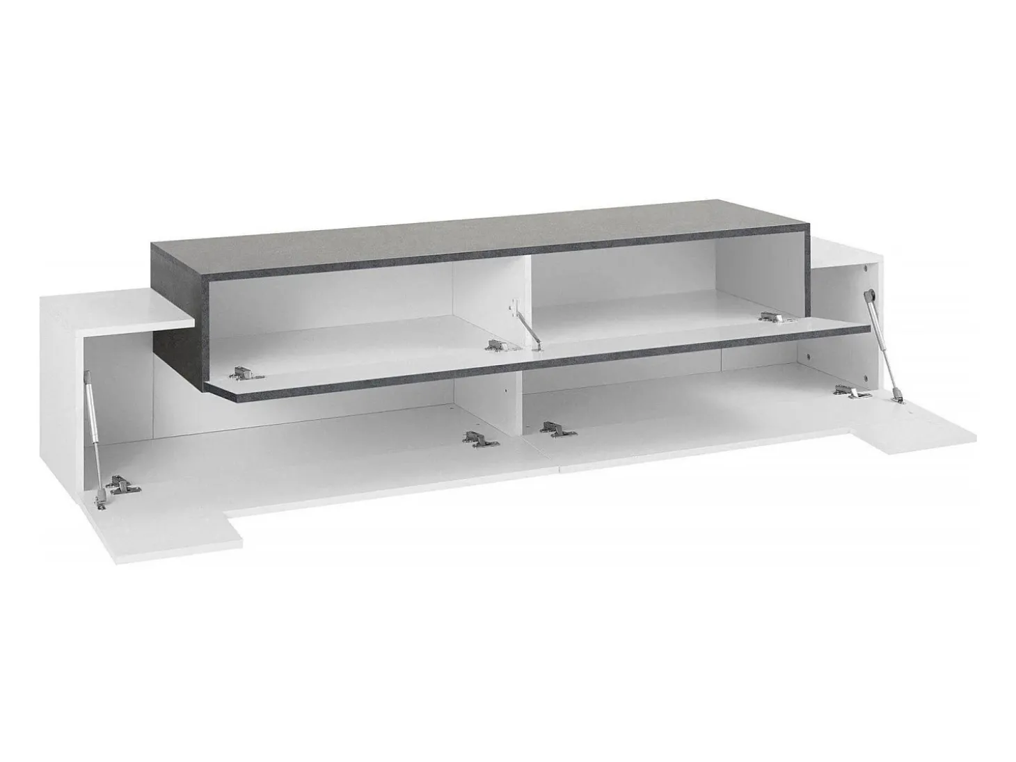 Móvel de TV Dmirand, Aparador baixo de sala, base de móvel de TV, 100% Fabricado na Itália, 200x45h52 cm, Branco brilhante e ardósia