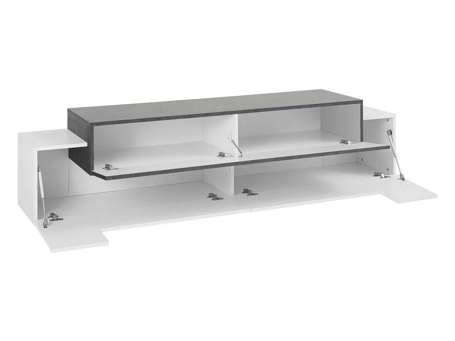 Móvel de TV Dmirand, Aparador baixo de sala, base de móvel de TV, 100% Fabricado na Itália, 200x45h52 cm, Branco brilhante e ardósia