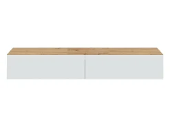 Móvel de TV Dmussi, móvel de TV de 2 portas, móvel de sala suspenso, 180x35h28 cm, Knot Oak e Branco Brilhante