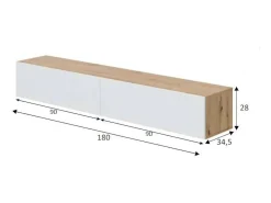 Móvel de TV Dmussi, móvel de TV de 2 portas, móvel de sala suspenso, 180x35h28 cm, Knot Oak e Branco Brilhante