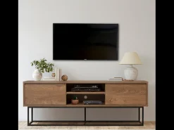 Móvel de TV em Madeira e Preto com Arrumação HAYE Design Industrial Moderno