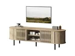 Móvel de TV em madeira vazada - 160 x 40 x 47 cm - com 2 portas + prateleira - para TVs de 65 polegadas - MDF - cor natural