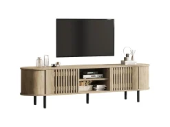 Móvel de TV em madeira vazada - 160 x 40 x 47 cm - com 2 portas + prateleira - para TVs de 65 polegadas - MDF - cor natural