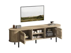 Móvel de TV em madeira vazada - 160 x 40 x 47 cm - com 2 portas + prateleira - para TVs de 65 polegadas - MDF - cor natural