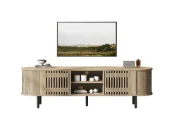 Móvel de TV em madeira vazada - 160 x 40 x 47 cm - com 2 portas + prateleira - para TVs de 65 polegadas - MDF - cor natural