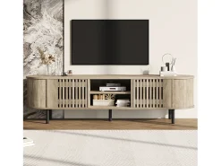 Móvel de TV em madeira vazada - 160 x 40 x 47 cm - com 2 portas + prateleira - para TVs de 65 polegadas - MDF - cor natural