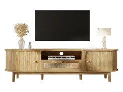 Móvel de TV em rattan - 165 x 37 x 46 cm - com 2 portas + 1 gaveta + prateleira - frente baixa - MDF - cor natural