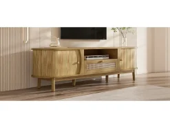 Móvel de TV em rattan - 165 x 37 x 46 cm - com 2 portas + 1 gaveta + prateleira - frente baixa - MDF - cor natural