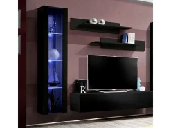 Móvel de TV FLY A2 design, cor preto brilhante + LED. Móvel suspenso moderno e na moda para a sua sala de estar.