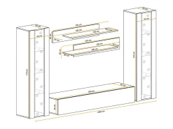 Móvel de TV FLY A2 design, cor preto brilhante + LED. Móvel suspenso moderno e na moda para a sua sala de estar.