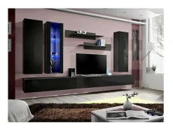 Móvel de TV FLY E4 design, cor preto brilhante. Móvel suspenso moderno e na moda para a sua sala de estar.