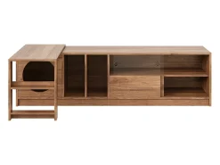 Móvel de TV giratório - 180(+80) x 40 x 51,5 cm - com área para gatos + portas - MDF - natural