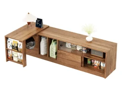 Móvel de TV giratório - 180(+80) x 40 x 51,5 cm - com área para gatos + portas - MDF - natural