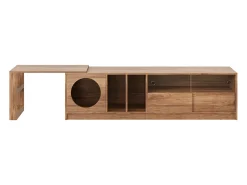 Móvel de TV giratório - 180(+80) x 40 x 51,5 cm - com área para gatos + portas - MDF - natural