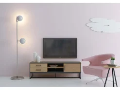 Móvel de TV industrial DETROIT com arrumação - Preto mate e madeira natural