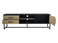 Móvel de TV industrial DETROIT com arrumação - Preto mate e madeira natural