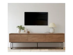 Móvel de TV Industrial Preto com Gavetas e Prateleiras - Design Moderno e Elegante