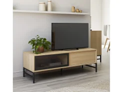 Móvel de TV Isis 2 Portas Cor Carvalho e Metal Preto, 120 cm