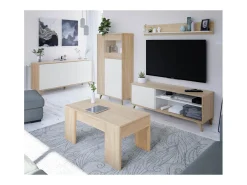 Móvel de TV Kikua Plus 135 cm com prateleira em carvalho e branco para a sala de estar