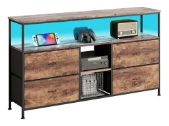 Móvel de TV LED com 4 gavetas, aparador de TV retrô de 108x30x78 cm, gaveta cor pele de tigre