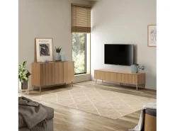 Móvel de TV Lluvia com 4 portas cor carvalho, 160 cm de comprimento.