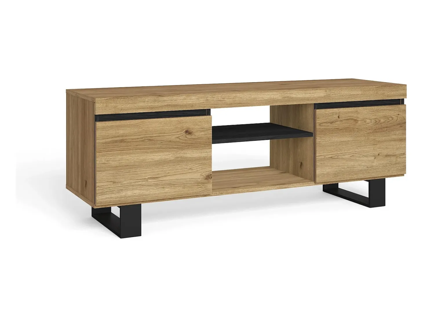 Móvel de TV modelo NATURALE cor Carvalho e Preto, 140x40x53cm