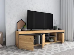 Móvel de TV modelo NATURALE cor Carvalho e Preto, 160x40x41cm