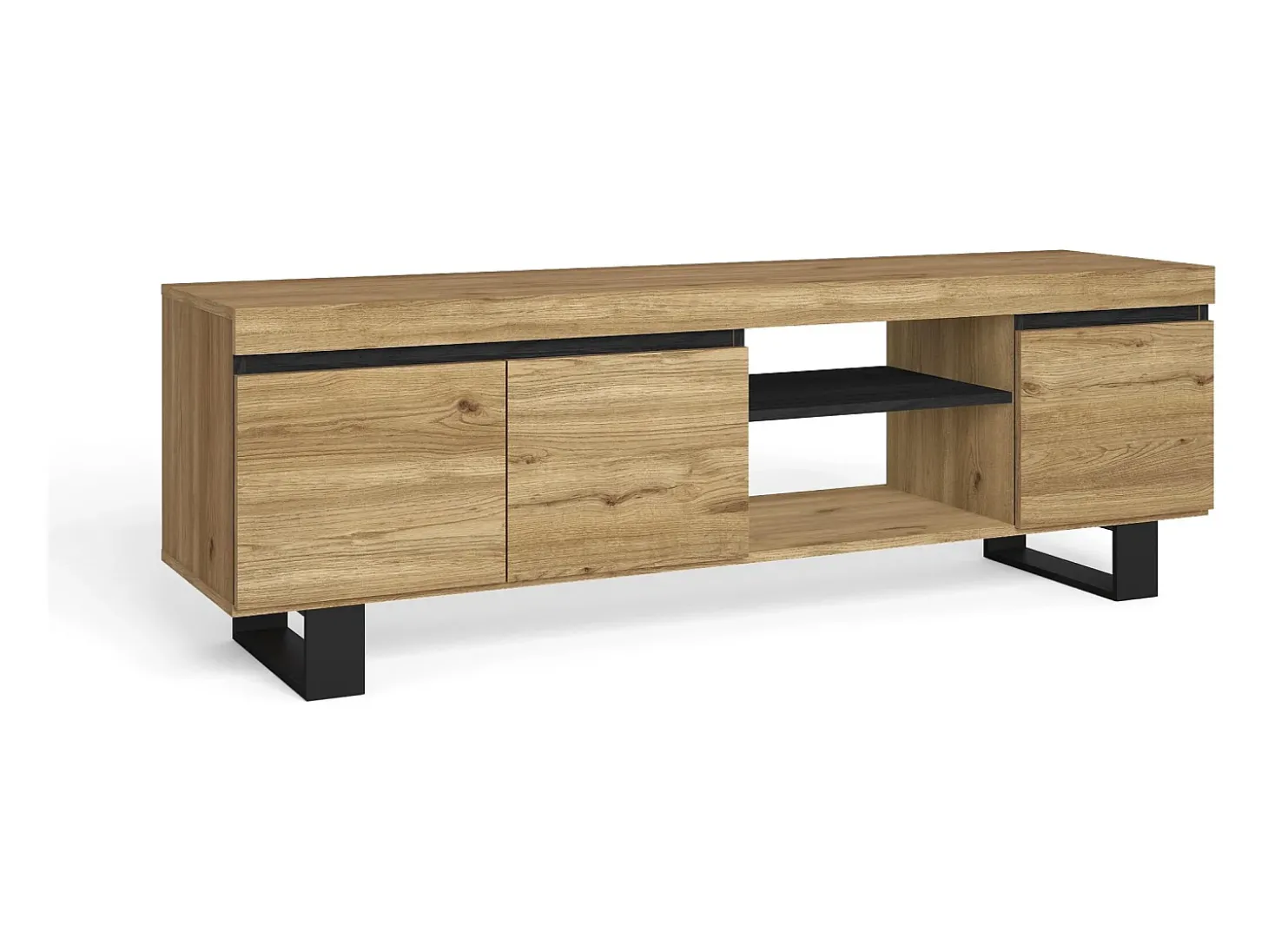 Móvel de TV modelo NATURALE cor Carvalho e Preto, 160x40x53cm