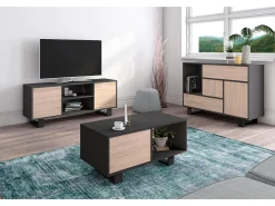 Móvel de TV modelo WIND, cor Cinza Antracite e carvalho, 137x40x57cm