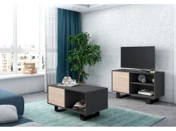 Móvel de TV modelo WIND, cor Cinza Antracite e Carvalho, 95x40x57cm