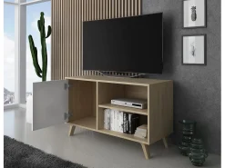 Móvel de TV modelo WIND, cor Carvalho e Branco, 95x40x57cm