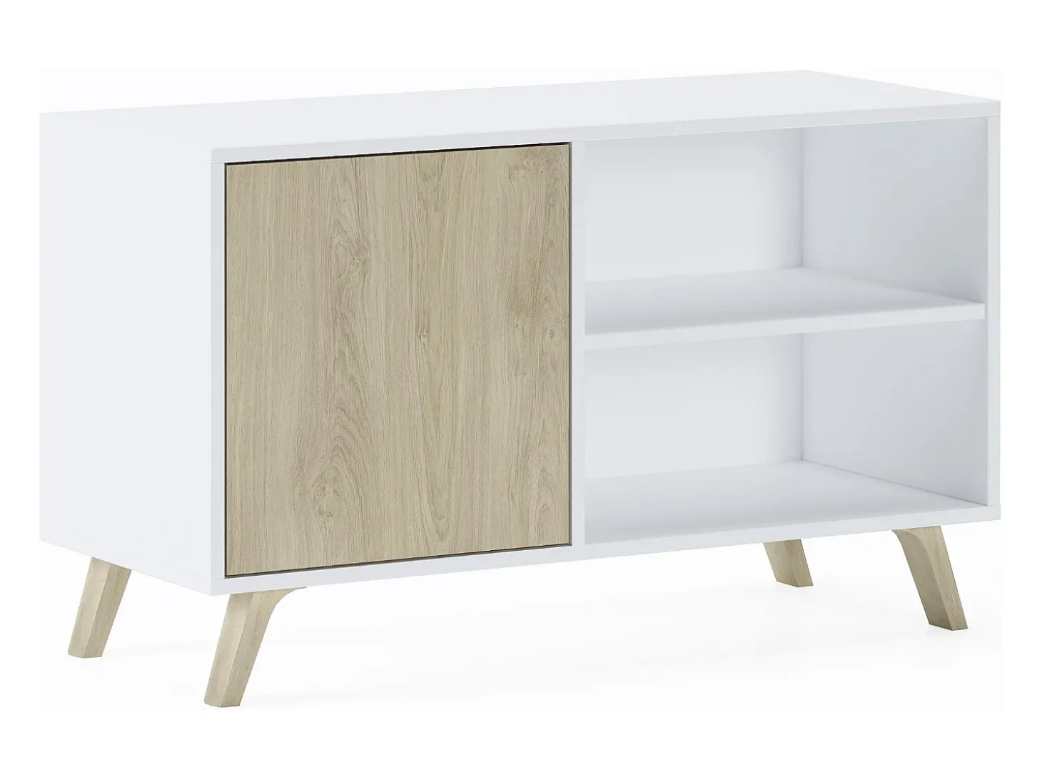 Móvel de TV modelo WIND, cor Branco e Carvalho, 137x40x57cm