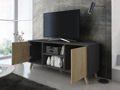 Móvel de TV modelo WIND, cor Cinza Antracite e carvalho, 137x40x57cm