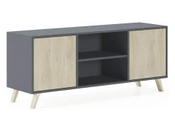 Móvel de TV modelo WIND, cor Cinza Antracite e carvalho, 137x40x57cm