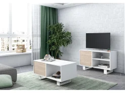 Móvel de TV modelo WIND, cor Branco e Carvalho, 95x40x57cm