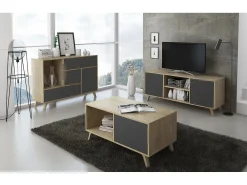 Móvel de TV modelo WIND, cor Carvalho e Cinzento antracite, 95x40x57cm