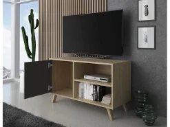 Móvel de TV modelo WIND, cor Carvalho e Cinzento antracite, 95x40x57cm