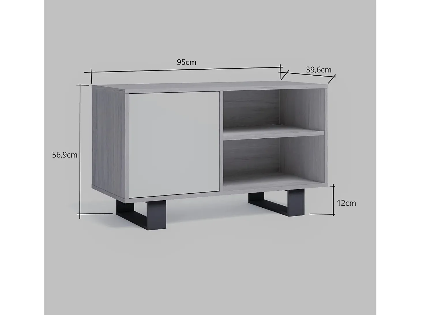 Móvel de TV modelo WIND, cor Carvalho e Branco, 95x40x57cm