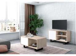 Móvel de TV modelo WIND, cor Carvalho e Branco, 95x40x57cm