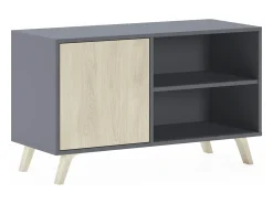 Móvel de TV modelo WIND, cor Cinza Antracite e Carvalho, 95x40x57cm