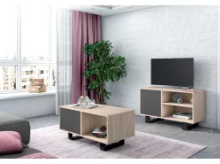 Móvel de TV modelo WIND, cor Carvalho e Cinzento antracite, 95x40x57cm