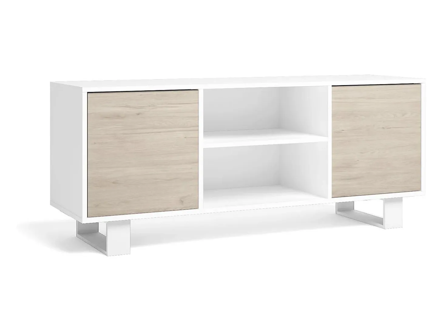 Móvel de TV modelo WIND, cor Branco e Carvalho, 137x40x57cm